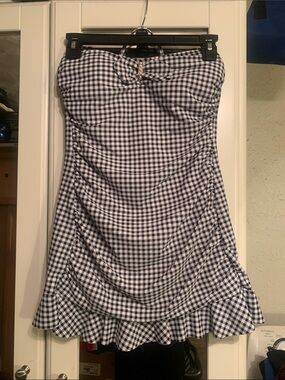 Allen B. By Allen Schwartz Strapless Navy and White Gingham Swim Dress